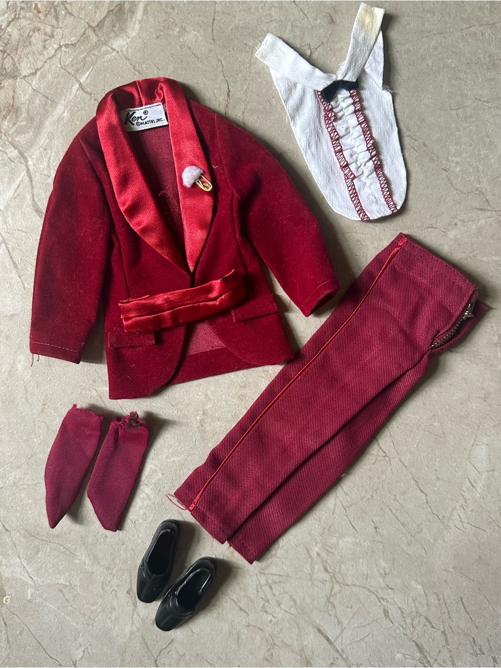 1970’s Mattel Ken “The Night Scene” outfit burgundy velvet tuxedo jacket pants